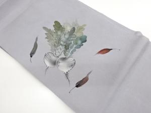 縮緬地金彩手描き蕪に唐辛子模様名古屋帯